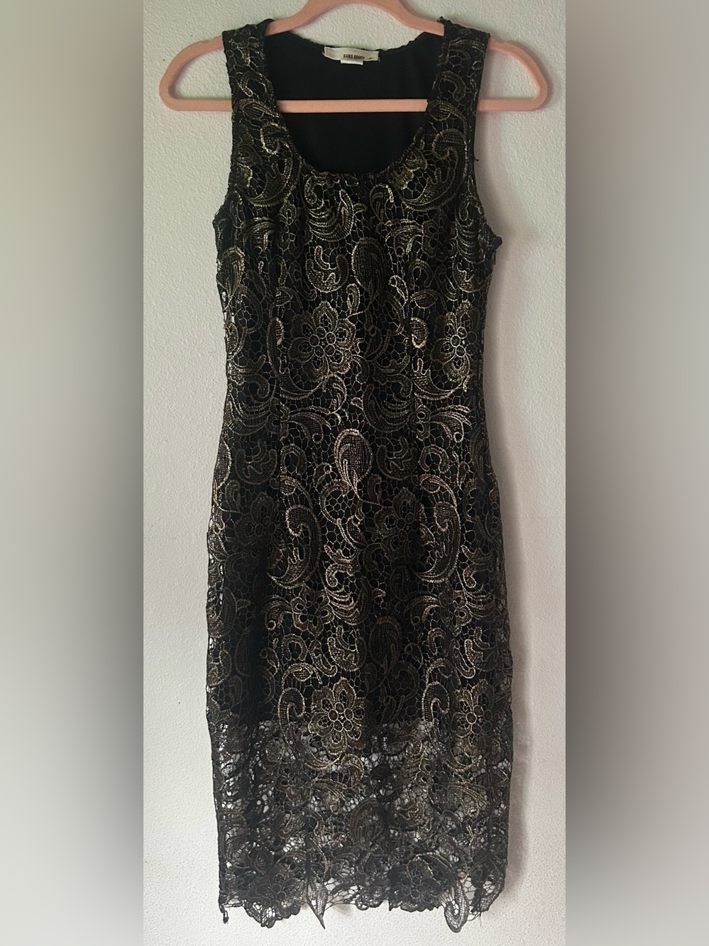 Sans Souci Black and Gold Lace Midi Dress